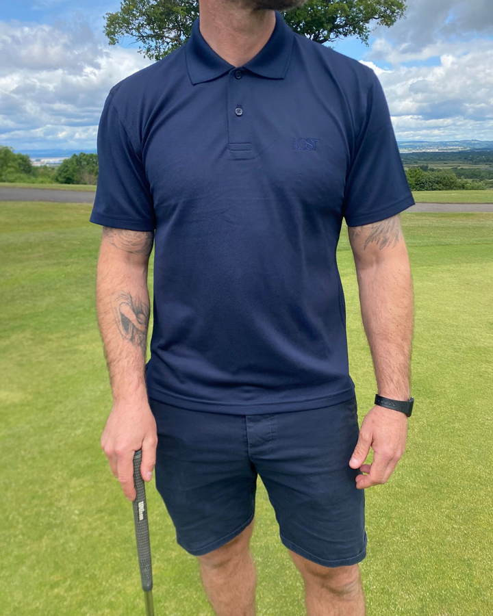 Lost Members Club men’s golf polo in slate grey or navy