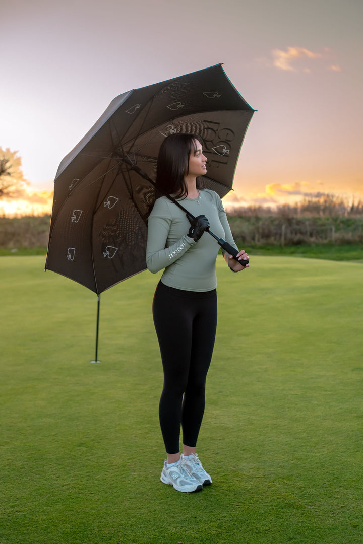 Lost Members Club black golf umbrella with comfy grip handle