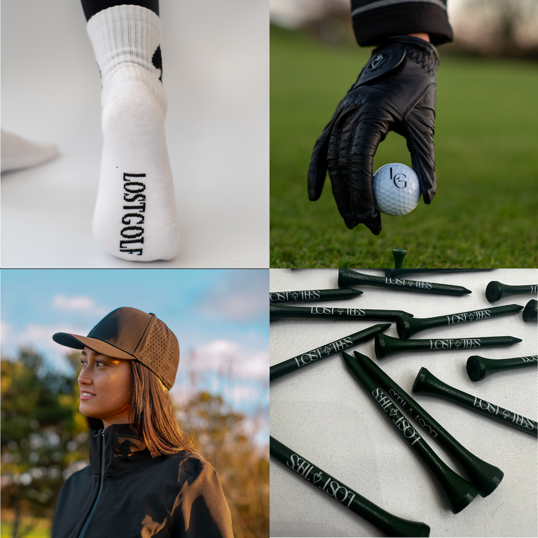 Complete women’s golf look with cap, glove, socks and tees bundle
