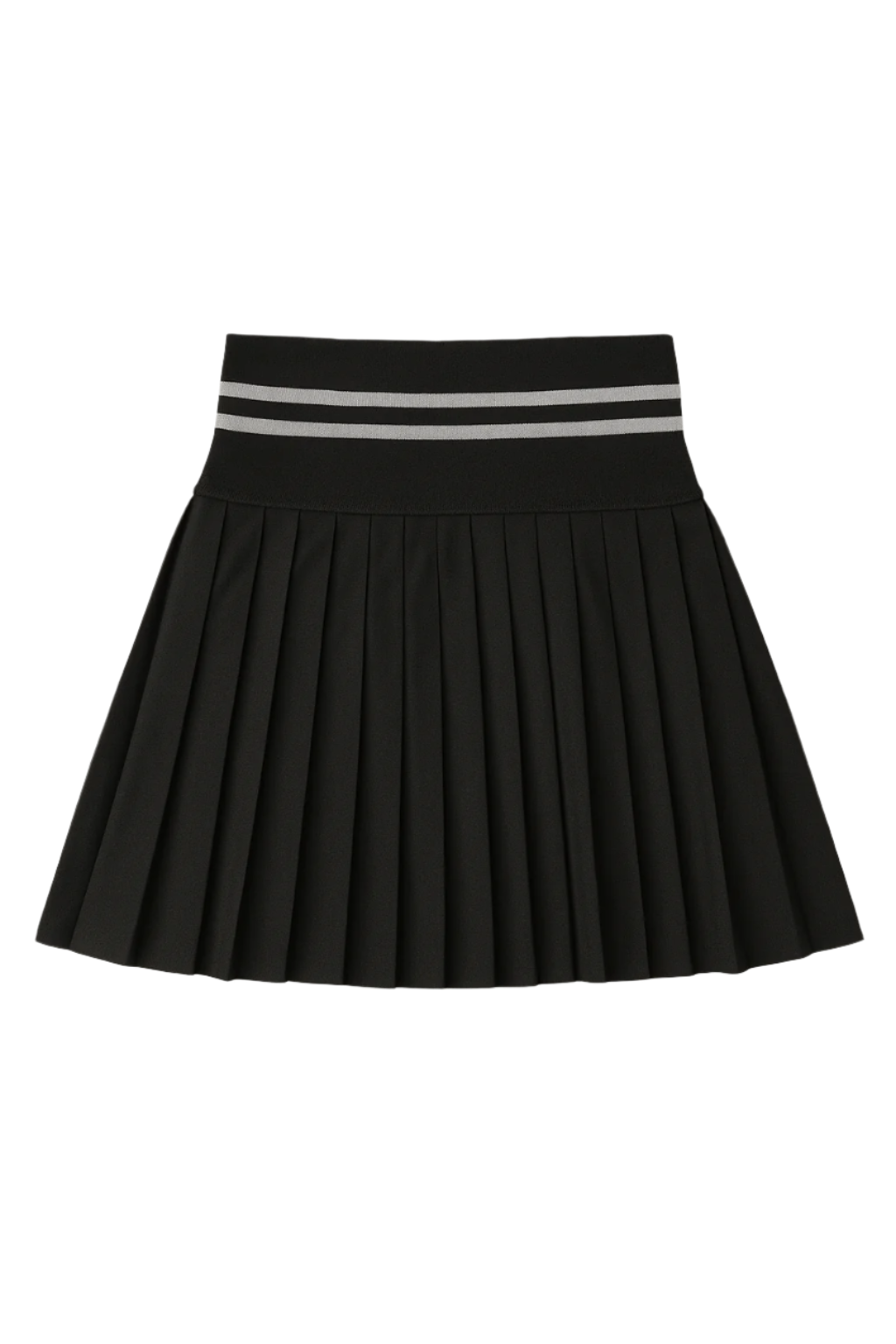 Black pleated skirt with a striped waistband